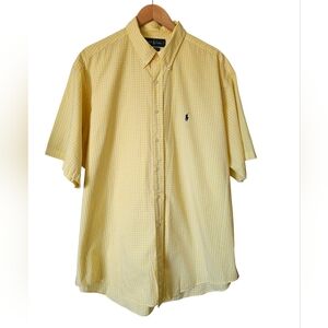 Ralph Lauren Men's Yellow Gingham Collared Yarmouth Cotton Pony Logo Shirt, 17.5